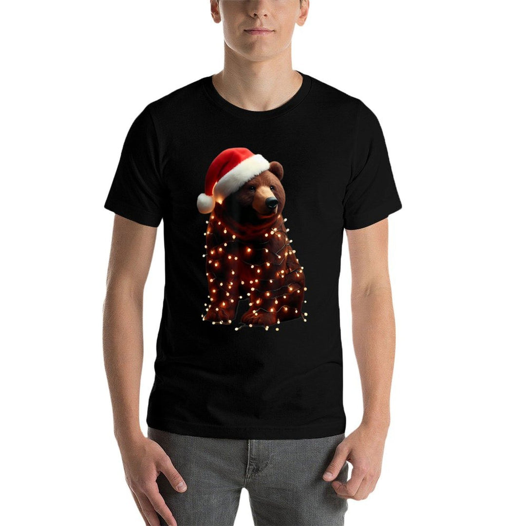 Bear With Santa Hat And Christmas Lights Xmas Brown Bears  Graphic-printed T-Shirt