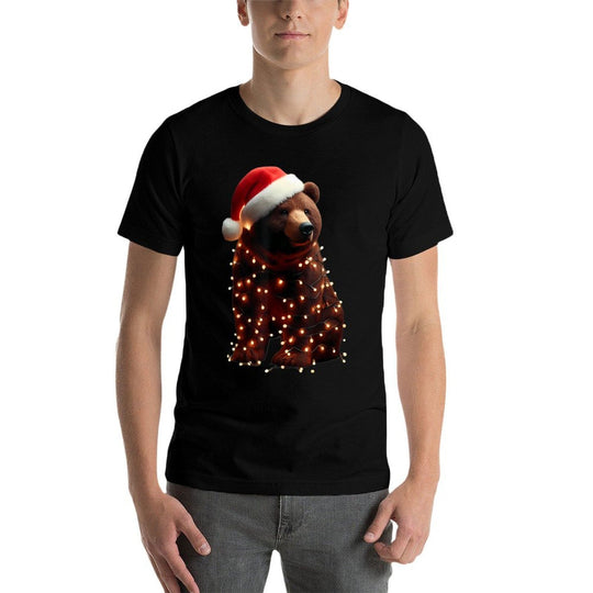 Bear With Santa Hat And Christmas Lights Xmas Brown Bears  Graphic-printed T-Shirt