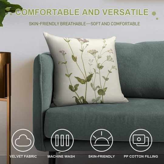 Vintage Botanical Print Soft Shrink-Resistant Throw Pillow