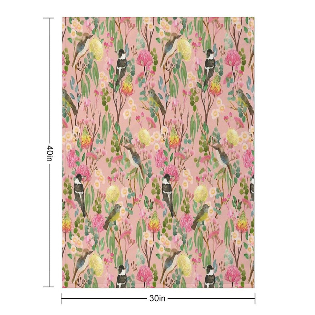 Australian Birds And Blooms Native Flora Chinoiserie Velvety-soft Throw Blanket