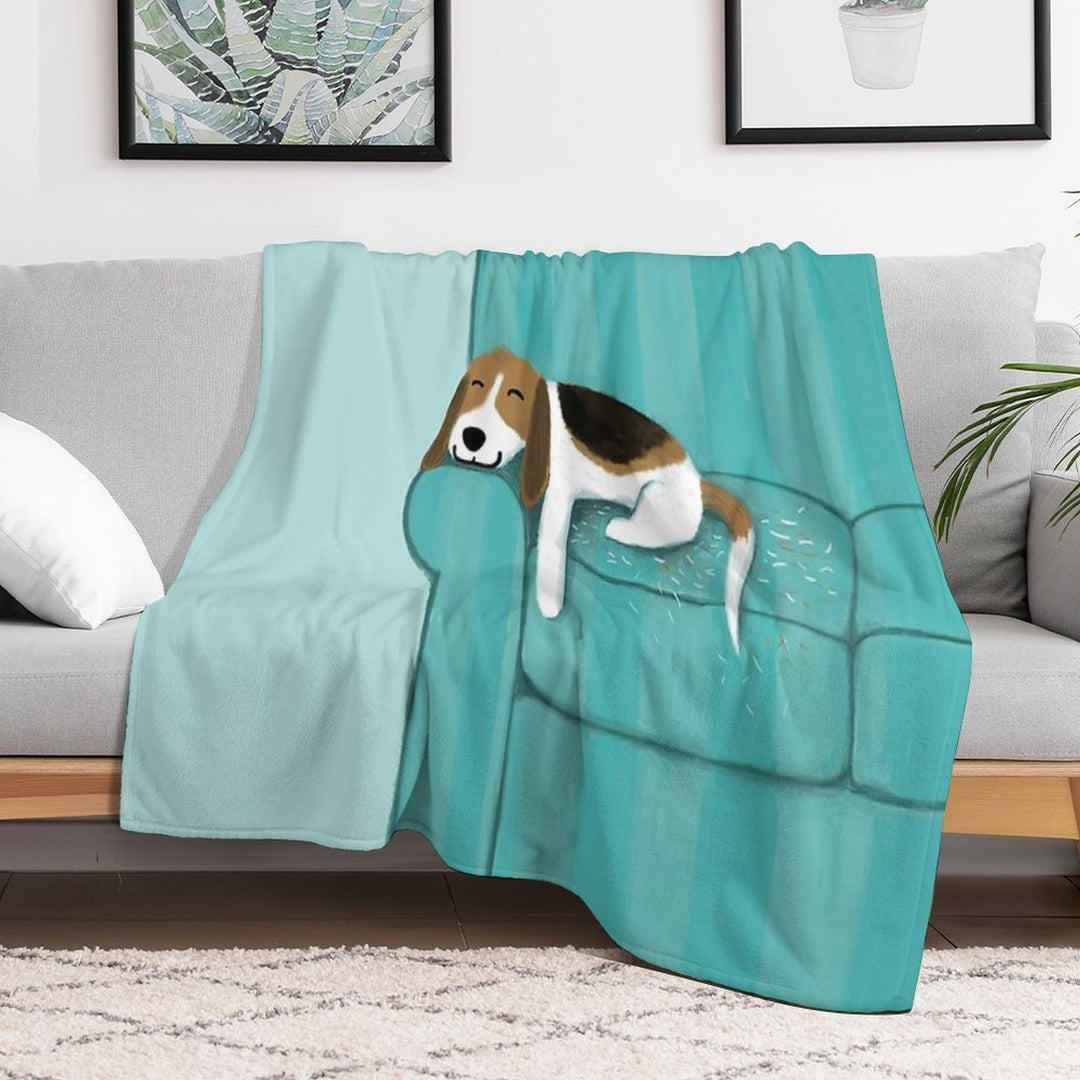 Happy Couch Dog  Cute Beagle Velvety-soft Throw Blanket