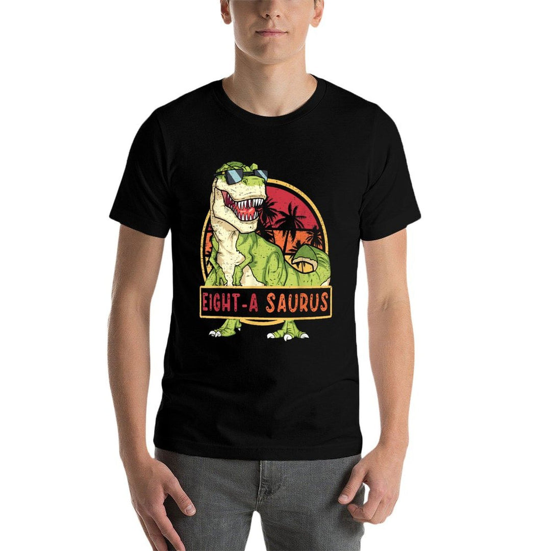 Retro Kids 8 Years Old Birthday 8th T Rex Dino Eight Saurus  Polyester Blend T-Shirt