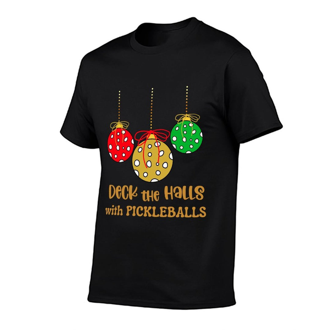 Christmas Pickleball Shirt, DECK THE HALLS with PICKLEBALLS  Wrinkle-resistant T-Shirt
