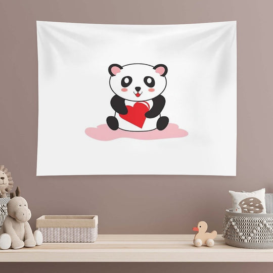 Cute Panda Holding A Heart Sticker Tapestry