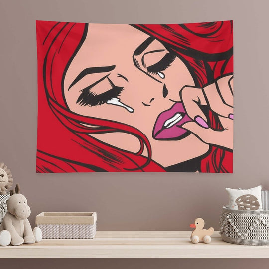 Red Crying Comic Girl Tapestry