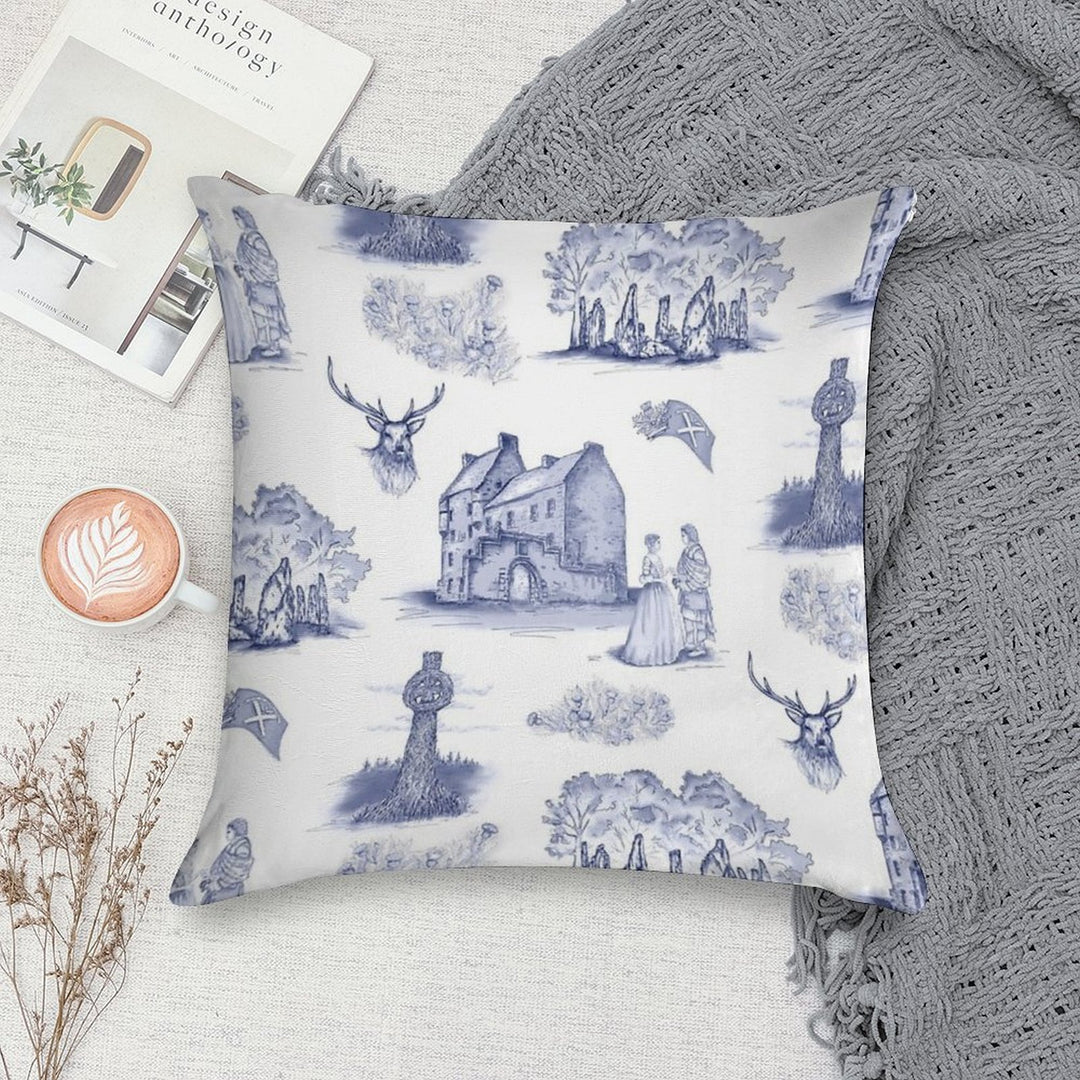 Highlander Toile in Blue Soft Washable Throw Pillow