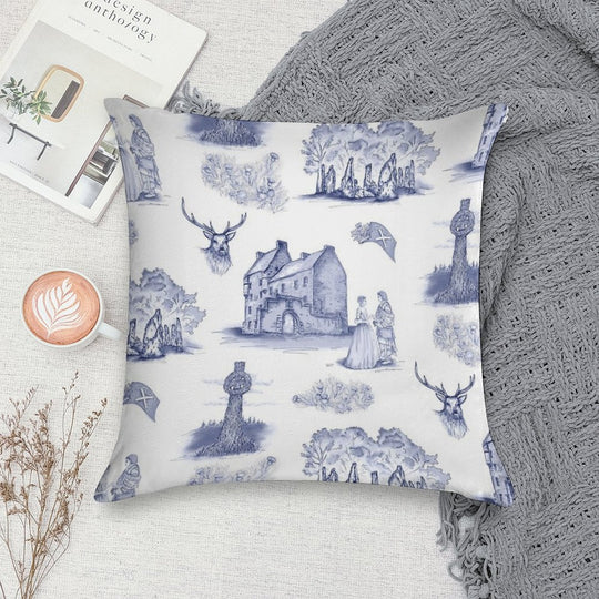 Highlander Toile in Blue Soft Washable Throw Pillow