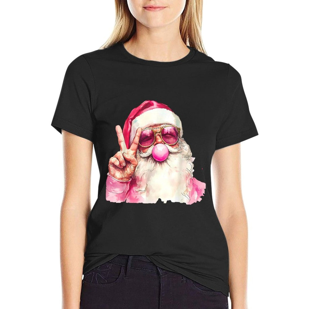 Retro Pink Santa Blowing Bubble Gum Funny Merry Christmas  Vintage-inspired T-Shirt