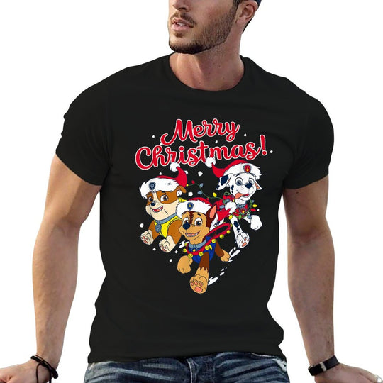 Paw Patrol Rubble Marshall Chase Merry Christmas Comfortable T-Shirt