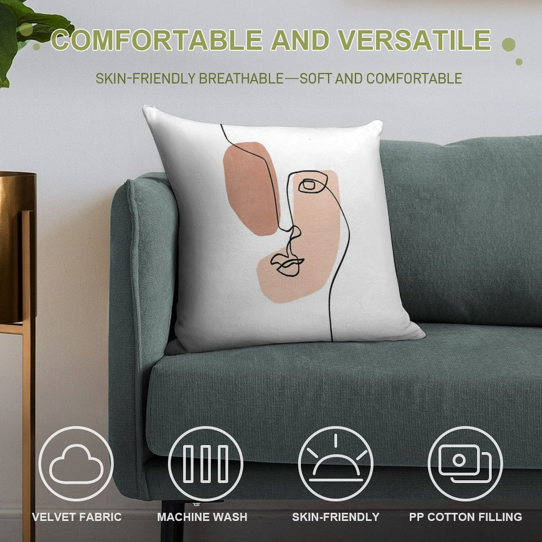 Abstract Face III - Line Art Soft Home Decor Throw Pillow
