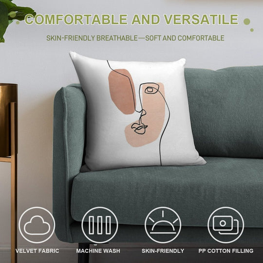 Abstract Face III - Line Art Soft Home Decor Throw Pillow