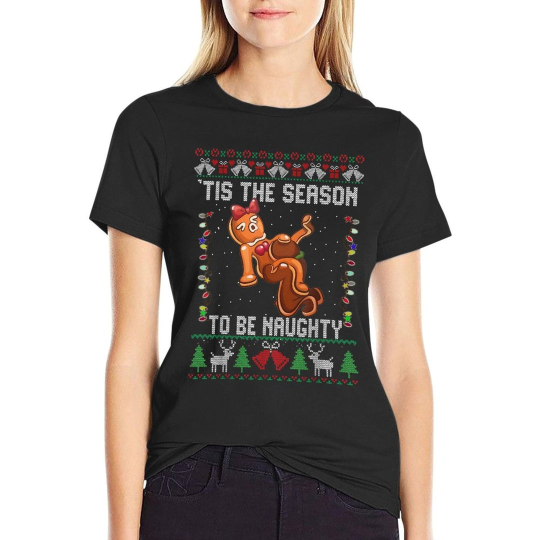 Tis The Season To Be Naughty Ugly Christmas Sweater Dirty  Heathered Texture T-Shirt