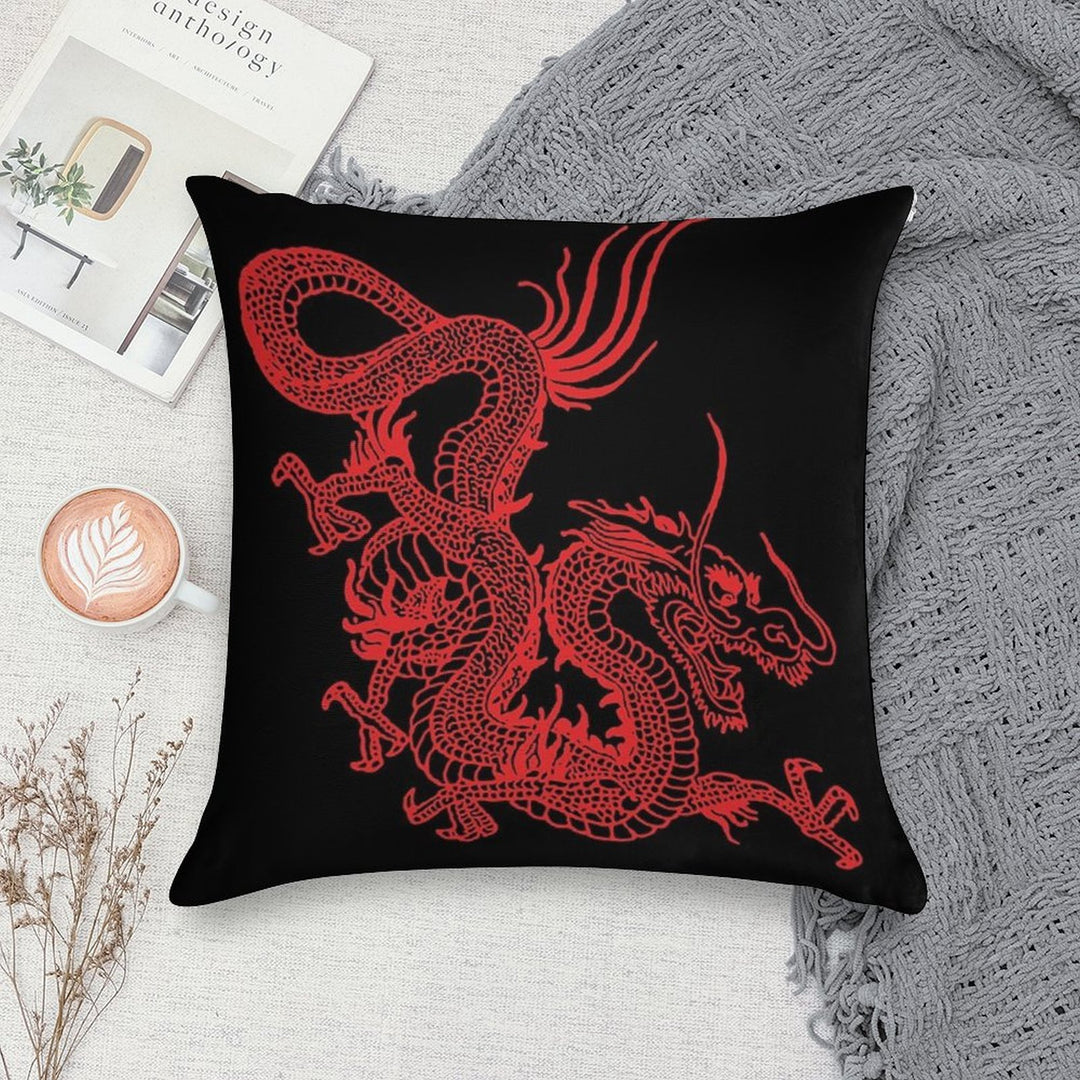 Red Chinese Dragon Soft Decorative Cover Throw Pillow