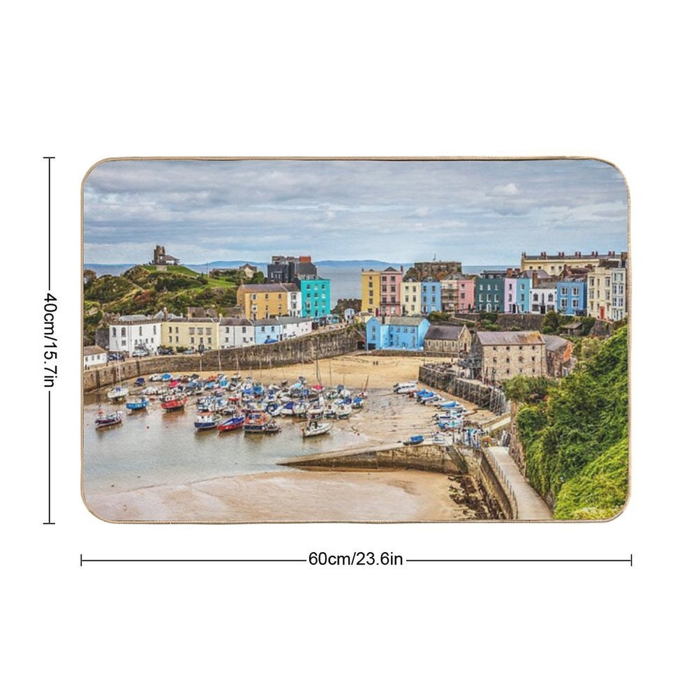 Tenby Harbour Boats And Town Houses  Easy To Clean Bath Mat
