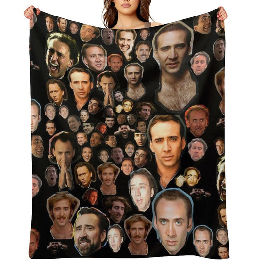 Nicholas Cage Faces Pattern - Nicolas Cage - Nick Cage - Nic Cage Faces Pattern Plush Throw Blanket