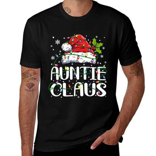 Auntie Claus Christmas Lights Pajama Family Matching  Fade-proof Color T-Shirt