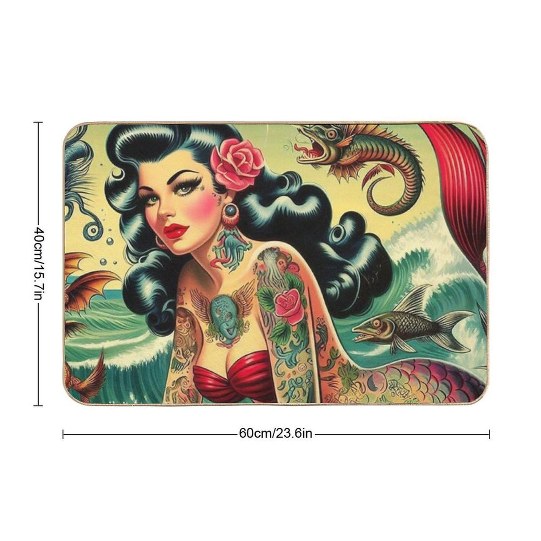 Retro Tattooed Mermaid  Multi-Purpose Bath Mat