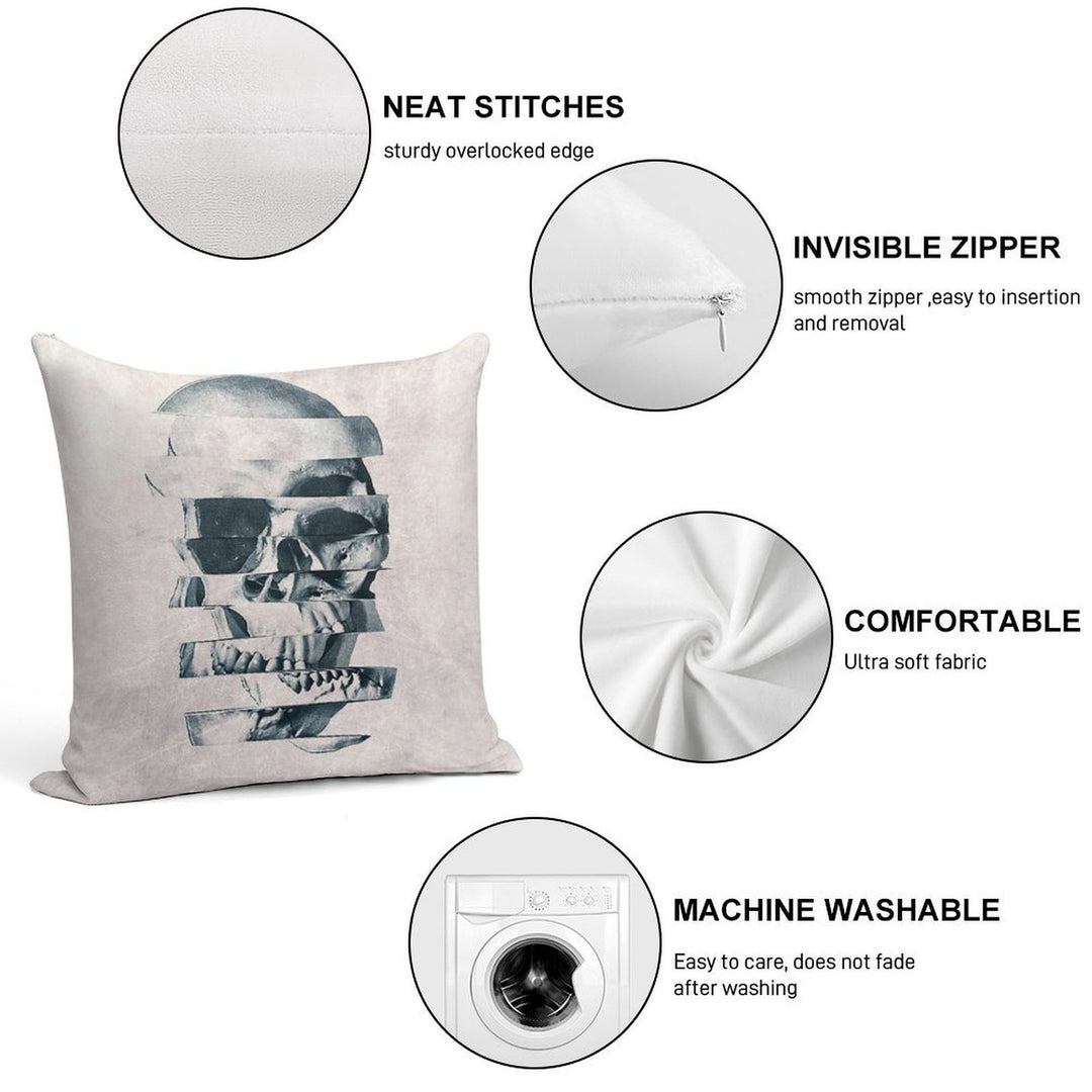 Glitch Skull Mono Soft Decorative Cover Throw Pillow