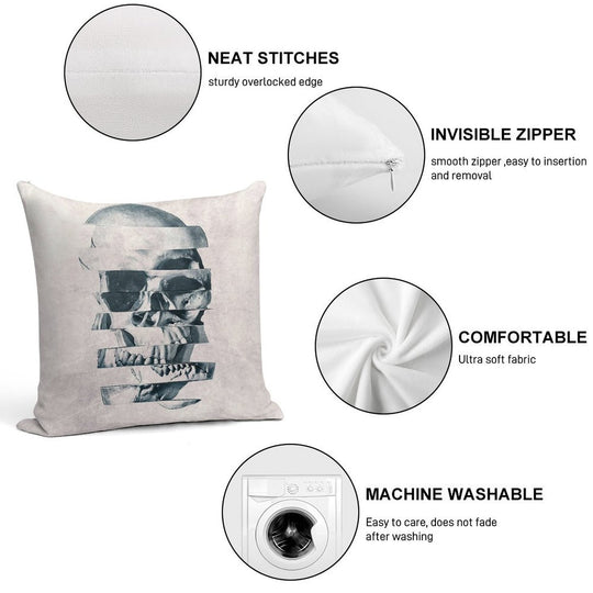 Glitch Skull Mono Soft Decorative Cover Throw Pillow