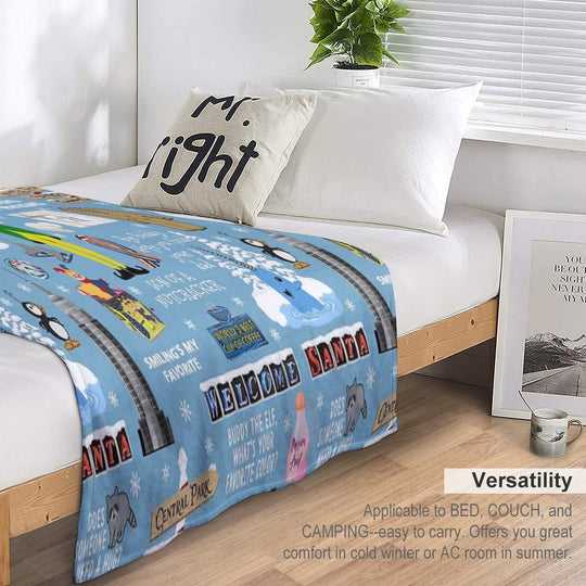 Buddy The Elf Collage, Blue Background Quick-dry Throw Blanket