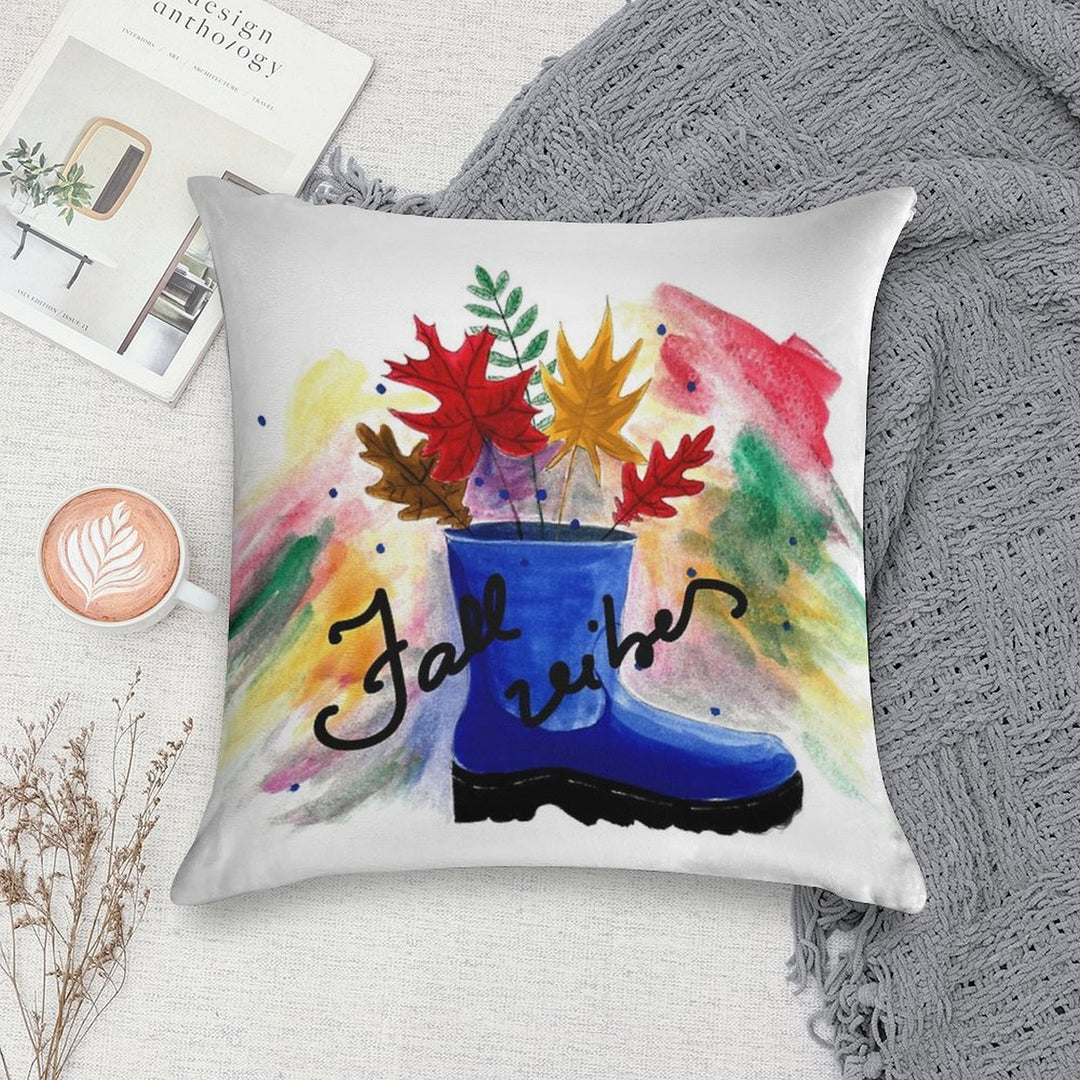 Vibrant Fall Leaves in A Blue Boot - Fall Vibes Soft Warmth Comfort Throw Pillow