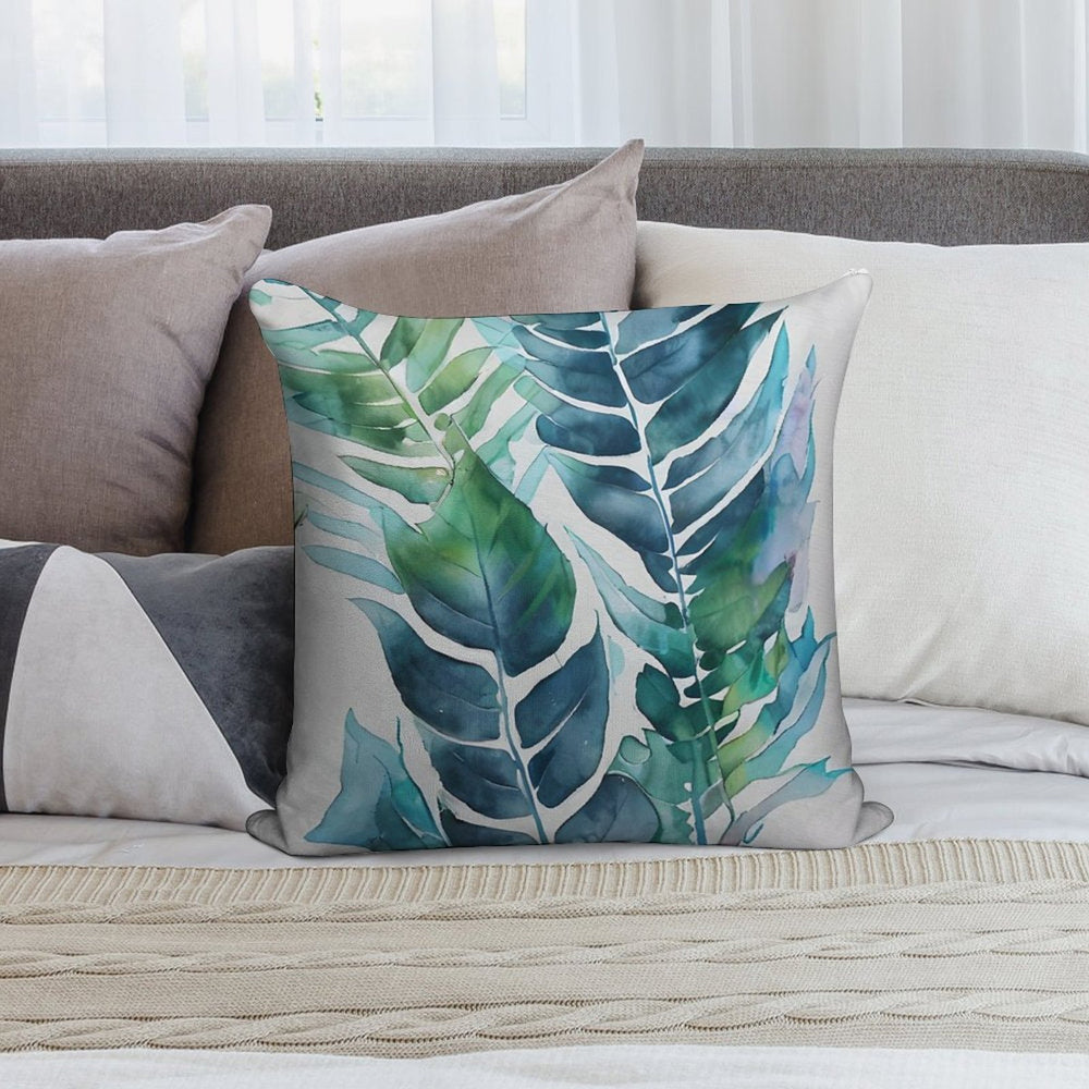 Tropical Blue Green Paradise Watercolor Leaves Soft Style Accent Throw Pillow