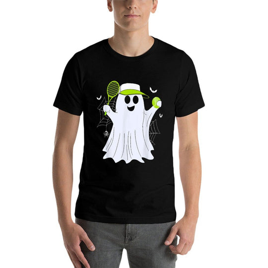Boo Ghost Playing Tennis Funny Halloween Tennis Costume  Wrinkle-resistant T-Shirt