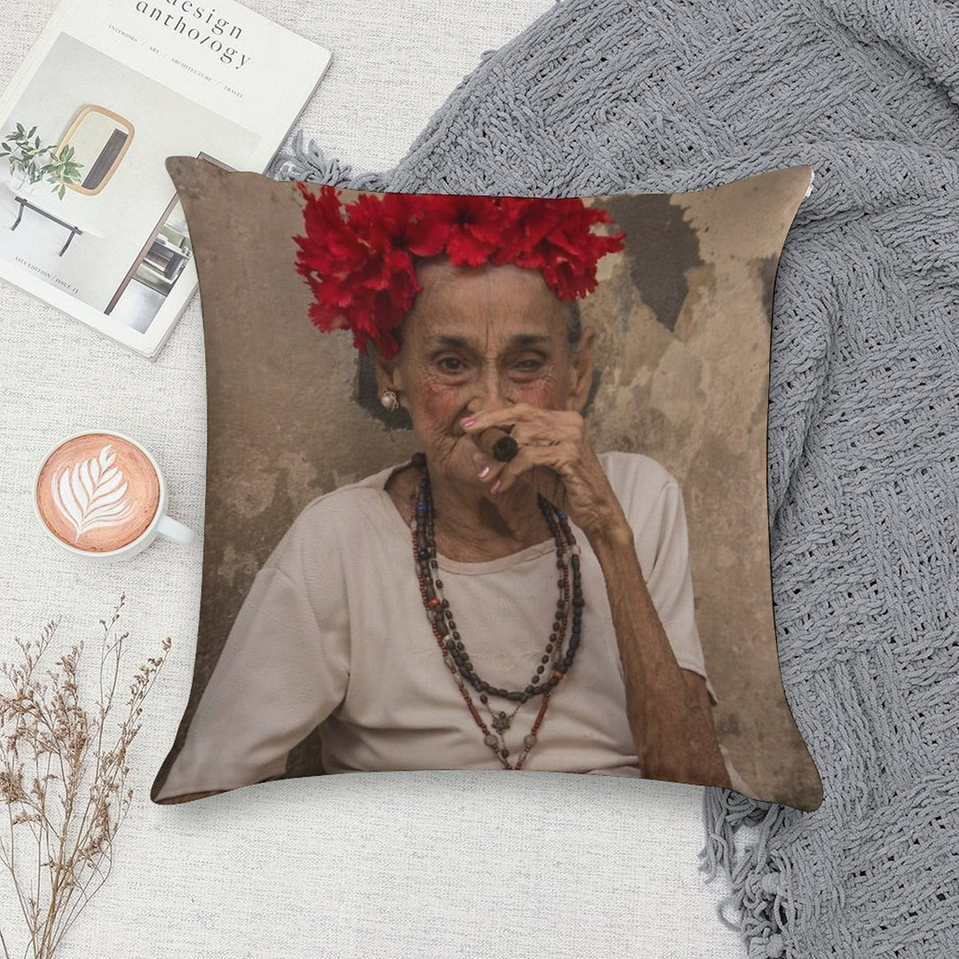 Old Lady Smoking Cuban Cigar in Havana Soft Ultra-Soft Texture Throw Pillow