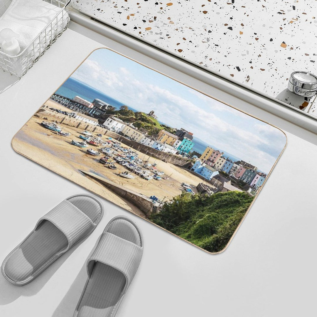Pastel Houses, Tenby, Wales  Fade-Resistant Bath Mat