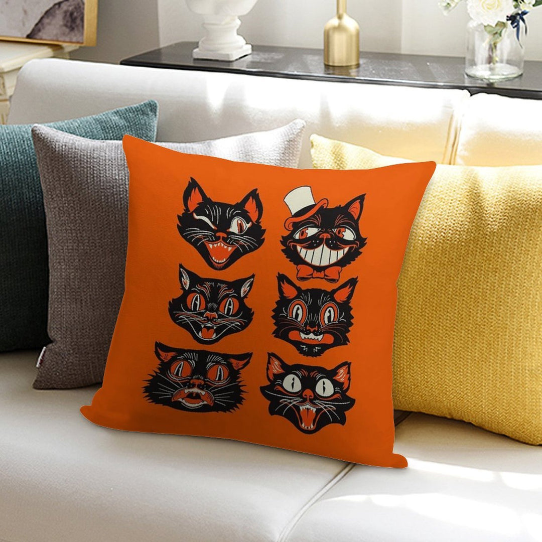 CTKR Studio Retro Style Vintage Inspired Halloween Black Cat by Face Collection Soft Fade-Resistant Throw Pillow