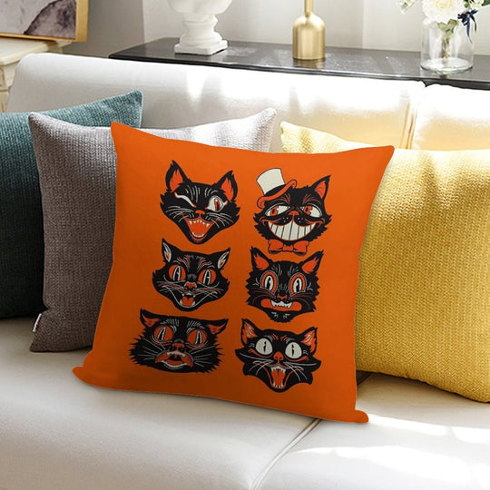 CTKR Studio Retro Style Vintage Inspired Halloween Black Cat by Face Collection Soft Fade-Resistant Throw Pillow
