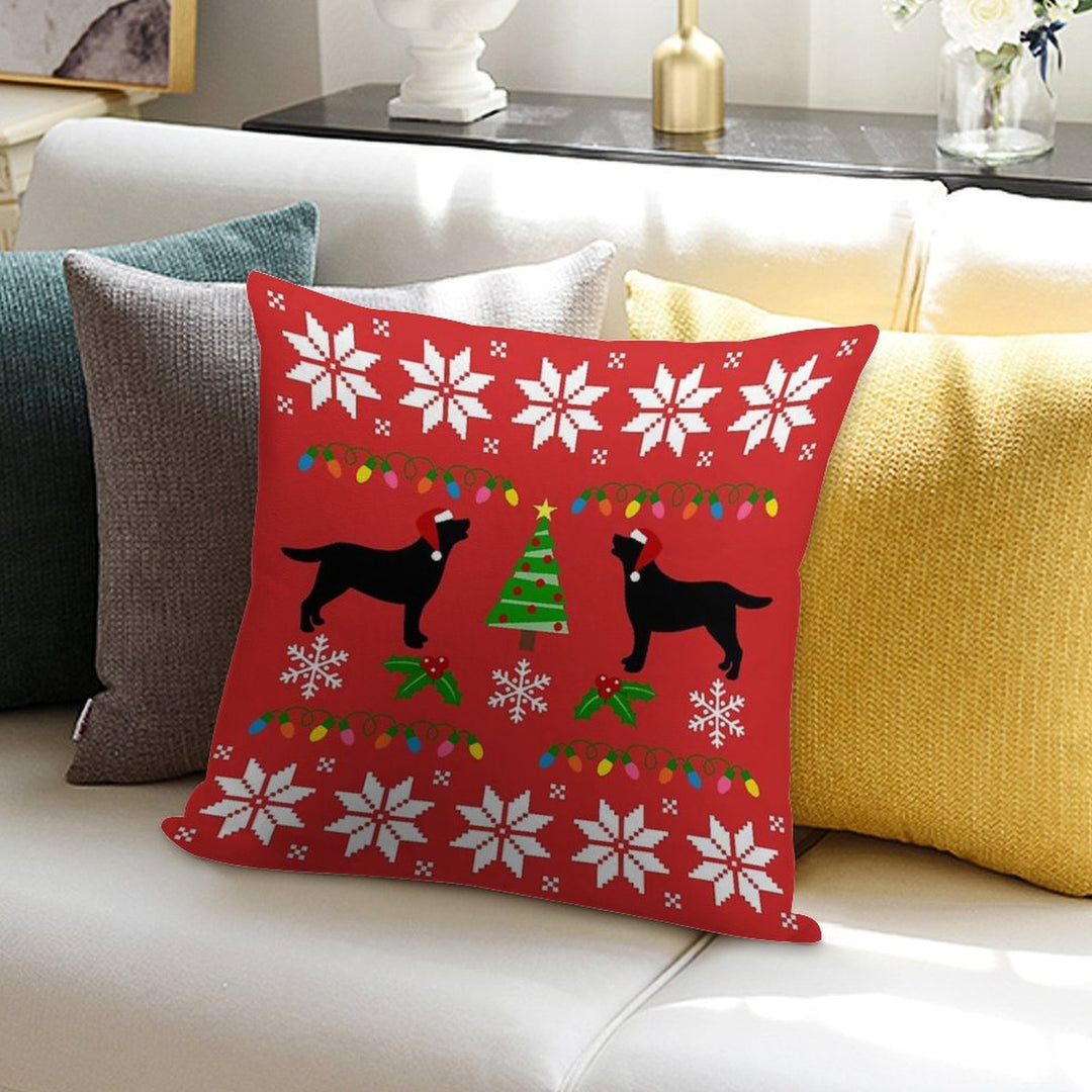 Black Labrador Happy Christmas Sweater Pattern Soft Hidden Zipper Throw Pillow