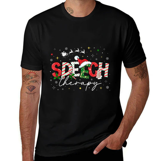 Speech Therapy Christmas Vintage Speech Language Pathologist  High-quality Stitching T-Shirt