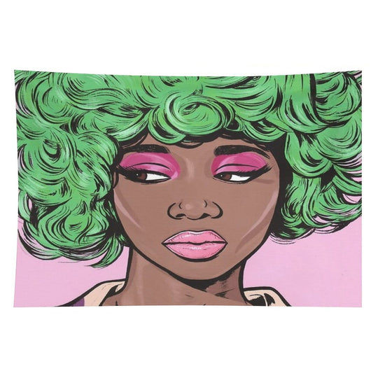 Green Haired Kawaii Comic Girl Tapestry