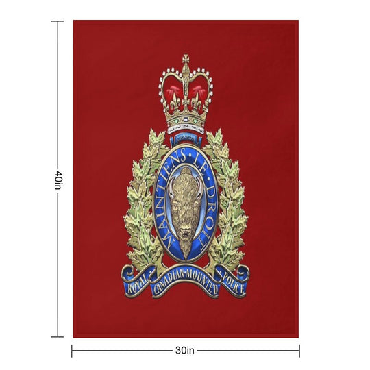 Royal Canadian Mounted Police - RCMP Badge over Red Velvet Sustainable Throw Blanket