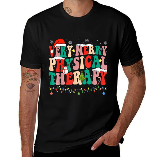 Very Merry Physical Therapy Christmas Physical Therapist PT  Fade-proof Color T-Shirt