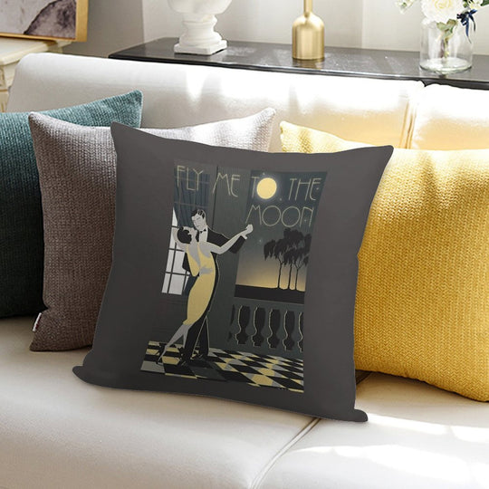 Fly Me To The Moon Vintage Art Deco Poster Soft Short Plush Fabric Throw Pillow