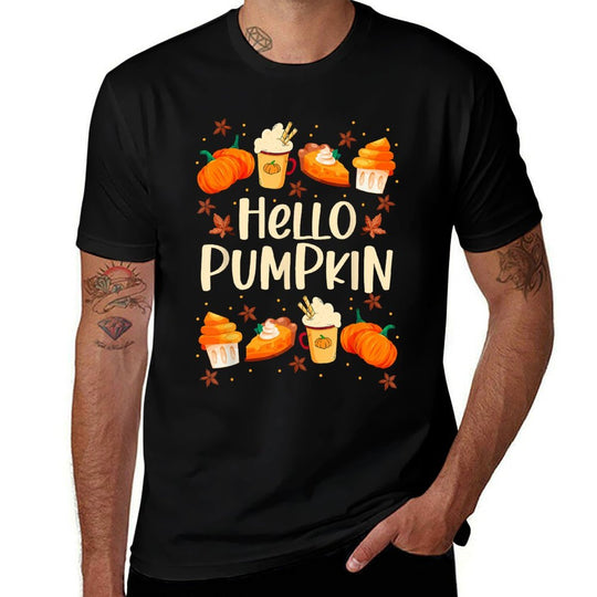 Hello Autumn Fall Pumpkin Spice Coffee Latte Leaves Sweater  Moisture-wicking T-Shirt