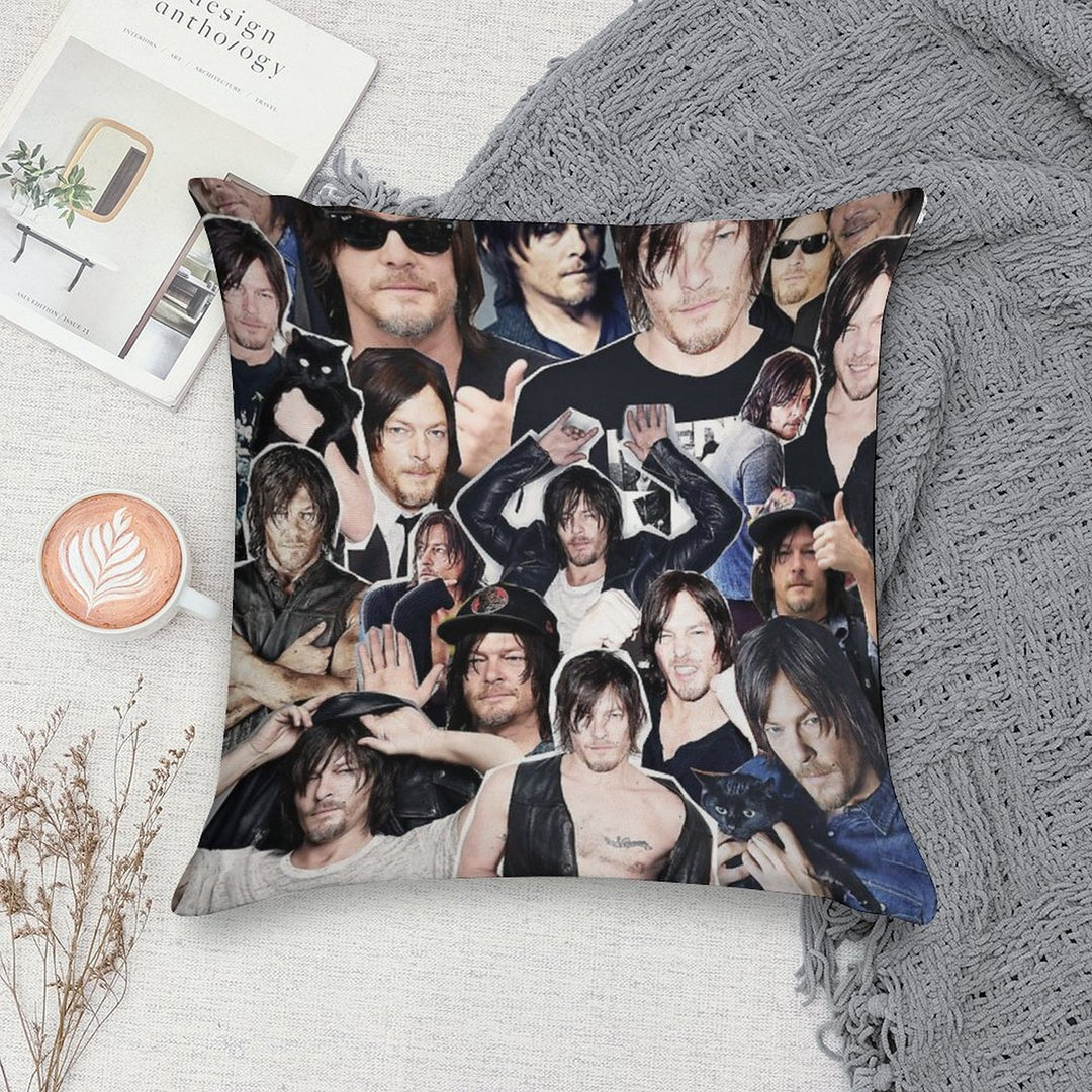 Norman Reedus Collage Soft Fade-Resistant Throw Pillow