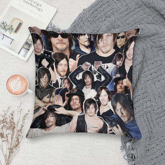 Norman Reedus Collage Soft Fade-Resistant Throw Pillow