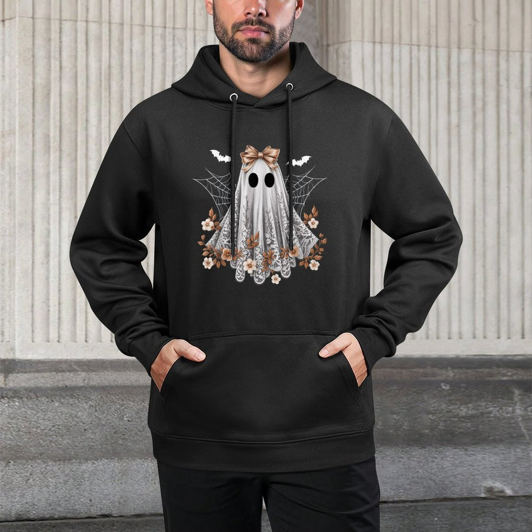 Coquette Ghost Halloween Flower Ghost Spooky Lace Ghost Cotton-Polyester Blend Hoodie
