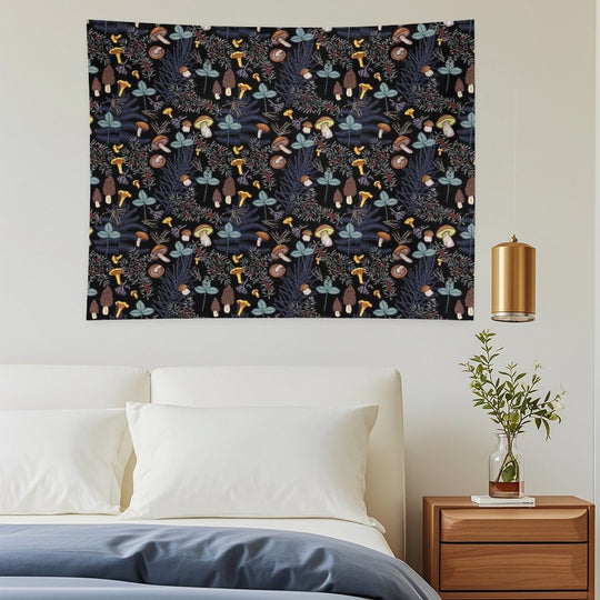Dark Wild Forest Mushrooms Tapestry