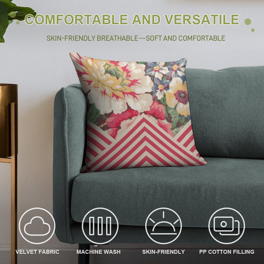 Candy Floral Chevron Soft Bedroom Essential Throw Pillow