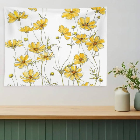Yellow Cosmos Flowers Tapestry