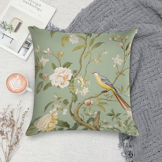 Green Chinoiserie Garden Soft Luxury Feel Throw Pillow