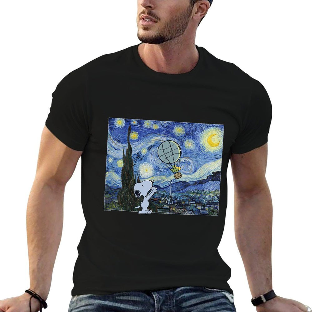 Starry Night Snoopy & Woodstock Balloon  Tagless Design T-Shirt