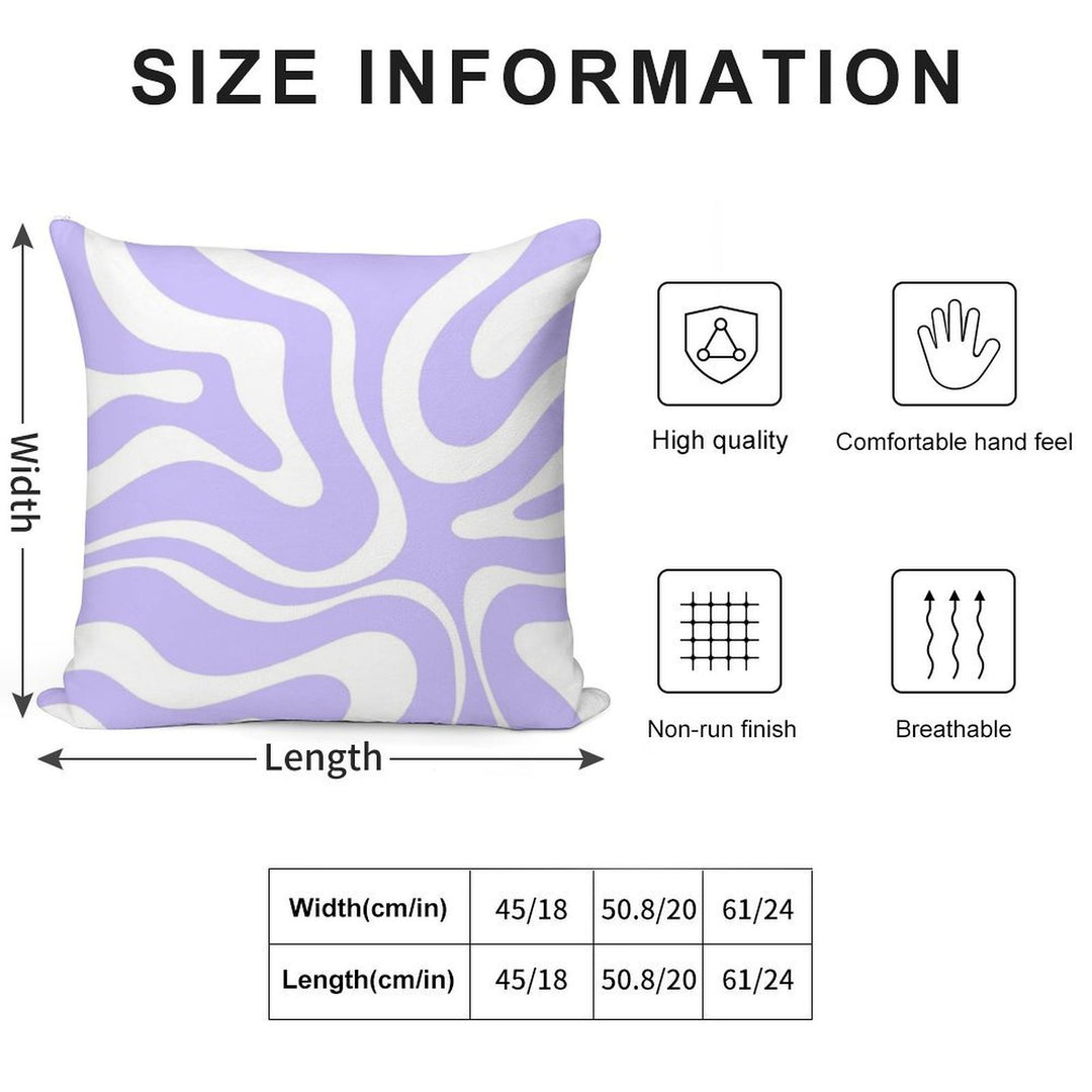 Retro Modern Liquid Swirl Abstract Pattern Square in Light Purple And White Soft Short Plush Fabric Throw Pillow