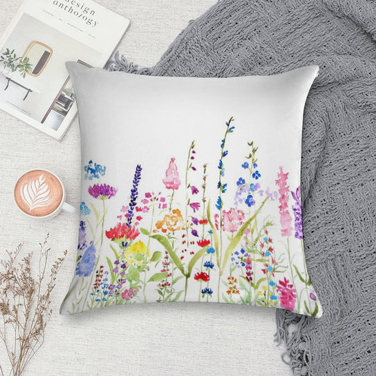 Hand Painted Colorful Wild Flower Field Soft Multiple Sizes Throw Pillow