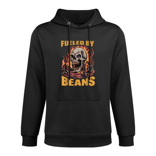 Fueled By Beans Funny Brainrot Cringe Skeleton Meme Flames Medium-Weight Fabric Hoodie