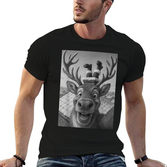 Funny Reindeer Selfie Santa Boys Girls Christmas  Summer-ready Fabric T-Shirt